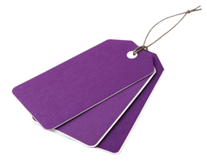 blank purple price tag isolated, cut-out 