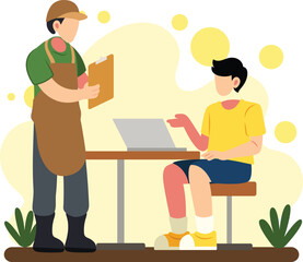 Waiter taking order from customer illustration