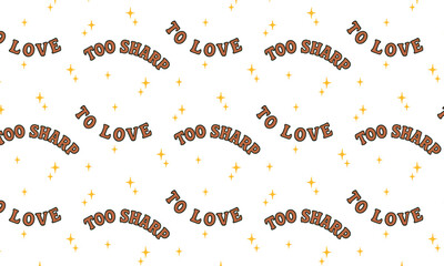 Fototapeta premium Colorful vector illustration featuring playful text TO LOVE and TOO SHARP with sparkling stars on a white background, ideal for creative design projects and patterns