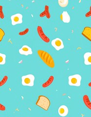 Breakfast food pattern on teal background