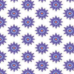 Vibrant vector illustration of purple flowers arranged in a seamless pattern, showcasing intricate details and bright colors, perfect for textile design and decorative backgrounds