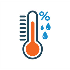 Thermometer icon showing temperature and humidity with water drops on white background weather measurement