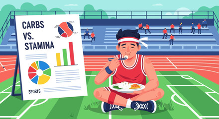 Athlete's nutritional strategy for enhancing stamina, balanced carbohydrate intake on a track field