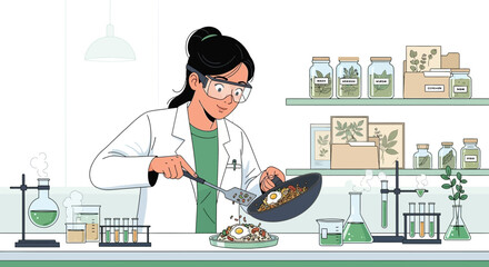 Culinary science: Woman conducting food experiments in a laboratory kitchen