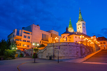 Fototapeta premium Sunset view of Andrej Hlinka square in Zilina, Slovakia