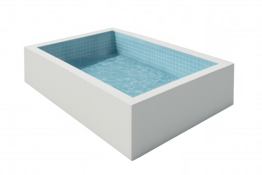 Sleek, contemporary plunge pool rendered in 3d, featuring translucent water and transparent background, ideal for architectural and design visualization