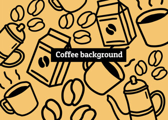 coffee shop illustration with soft brown background, coffee packaging, menu illustration hand drawn print ads, coffee business, coffee shop