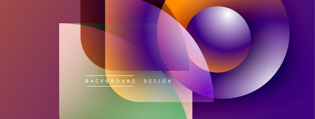 Abstract geometric shapes overlap, creating vibrant color gradients. Design features smooth transitions, modern aesthetic.