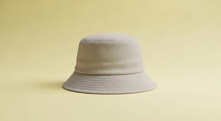 Tan Bucket Hat on Yellow Background, Modern Fashion Accessory