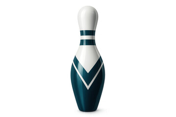 Teal bowling pin with white details isolated on transparent backdrop, representing recreational sport branding and design concepts