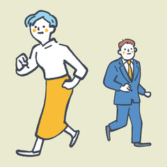 方向性を決めそれぞれに進む夫婦　ストックイラスト素材
