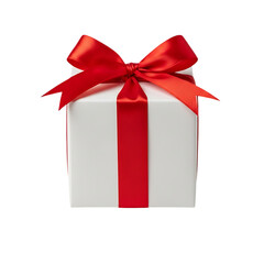 White Gift Box with Red Ribbon Bow Festive, Celebration, Present, Holiday