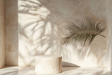Serene Interior with Light and Shadow from Tropical Palm Leaf