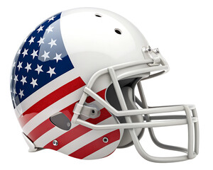 Fototapeta premium Close up of a white football helmet decorated with the american flag isolated on a white background