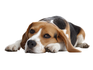 Adorable Beagle Dog Lying Down, Sad Expression, Pet Photography
