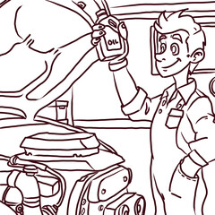 Coloring Pages Engine Maintenance and Oil Refill at Workshop