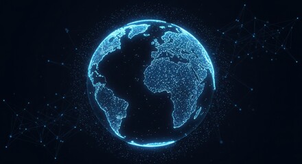 Glowing blue digital earth against a starry night sky