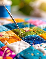 Close-up of colorful patchwork quilt