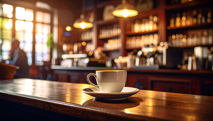 レトロな喫茶店の店内。コーヒーカップ＆ソーサ―。Coffee cups and saucers inside a retro coffee shop.