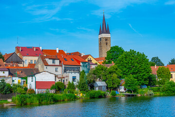 Obraz premium Reflection of Telc cityscape in Czech republic