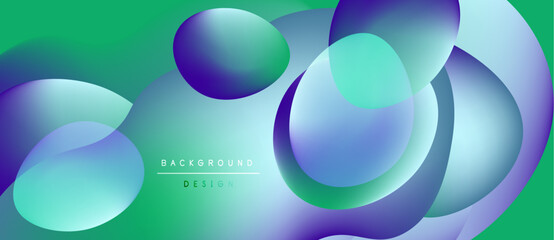 Abstract vibrant circles overlap green background. Gradient colors create modern design, smooth transitions visible. Minimalist aesthetic.