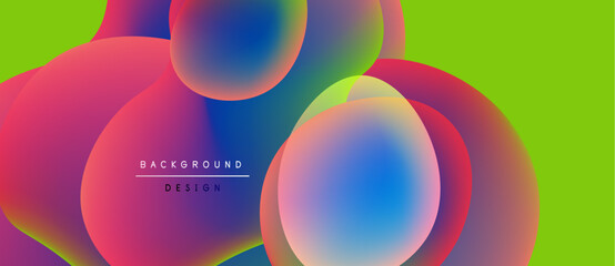 Abstract colorful circles overlap vibrant green backdrop. Modern design elements create fluid visual experience. Background text reads background design.