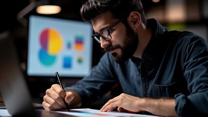 Analyzing data trends business professional in office digital workspace focused environment close-up view productivity insights - Powered by Adobe