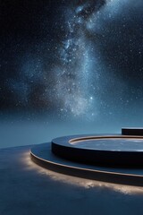Dark, circular platform under a starry night sky (1)