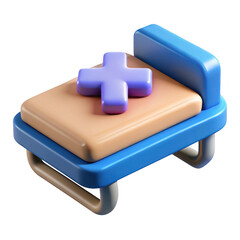 Fototapeta premium Stylized 3d rendering of a hospital bed with a purple cross symbol isolated on transparent background