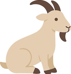 Cute Cartoon Style Beige Goat Sitting Animal Illustration Graphic