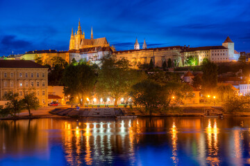 Sunset view of the Prague castle and vltava river in Prague, Cze