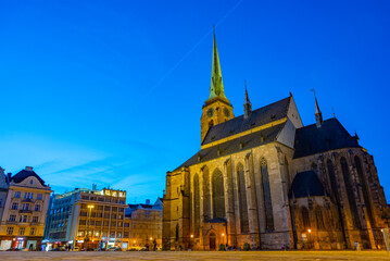 Fototapeta premium Sunset view of Cathedral of St. Bartholomew in Pilsen, Czech rep