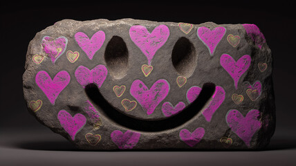 Stone love smile concept with hearts and a happy face decoration