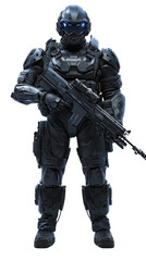 Sci-Fi Warrior in High-Tech Tactical Armor