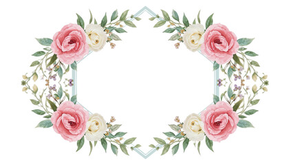 Elegant Watercolor Floral Frame Pink Roses and Greenery Border