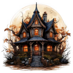  Haunted house icon, isolated on white and transparent background.