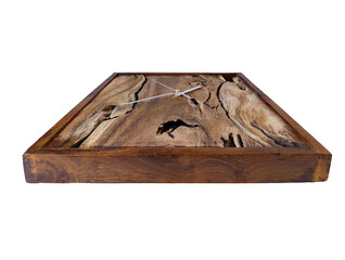 Rustic Teak Wood Wall Clock Handmade Square Natural Wooden Decorative Timepiece Organic Artisan Craft Vintage Style Solid Wood Home Decor Modern Minimalist Design Eco Friendly