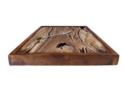 Rustic Teak Wood Wall Clock Handmade Square Natural Wooden Decorative Timepiece Organic Artisan Craft Vintage Style Solid Wood Home Decor Modern Minimalist Design Eco Friendly