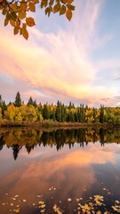 Autumnal reflection on a calm river