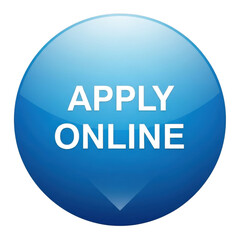 Blue button apply online isolated on transparent background