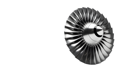 Jet engine turbine isolated on transparent background, a powerful machine part