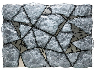 Wall panel with shattered glass and metal elements on a transparent background