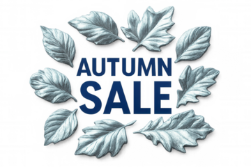 Silver autumn leaves surrounding text autumn sale on transparent background, perfect for fall seasonal promotions