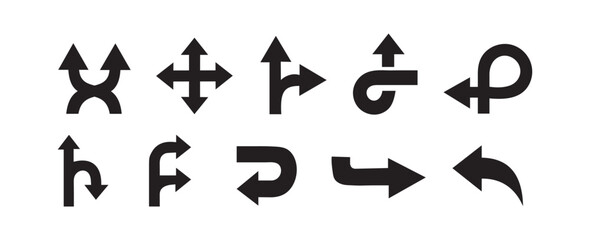Vector Arrow Icon Set: Multi-Color Directional Arrows, Swirls, Merges, Loops, U-Turns, and More