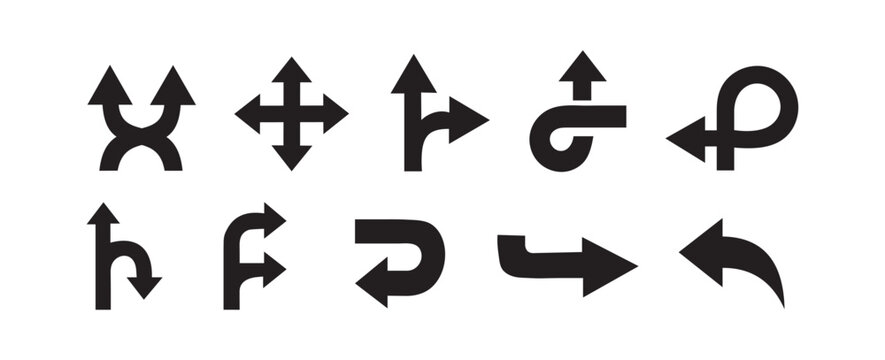 Vector Arrow Icon Set: Multi-Color Directional Arrows, Swirls, Merges, Loops, U-Turns, and More