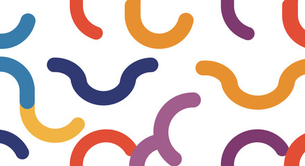 A pattern of colorful rounded abstract shapes on a white background