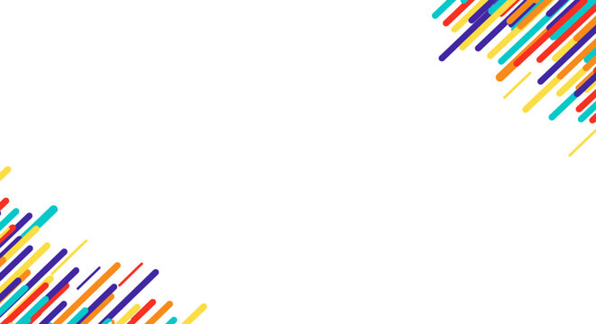 Abstract white background with scattered red blue orange  yellow rounded lines in corners angled diagonally
