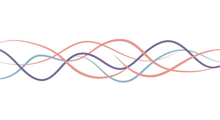 Three wavy colored lines intertwine against a white backdrop showcasing their distinct paths