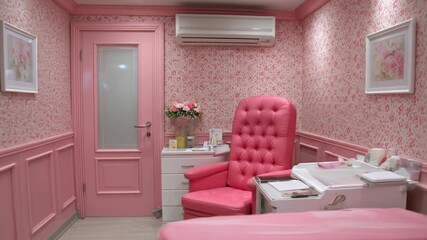 Cozy Pink Spa Room with Stylish Decor  Professional Aesthetic.