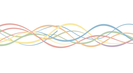 Wavy colored pastel bands intersecting and overlapping against a white backdrop